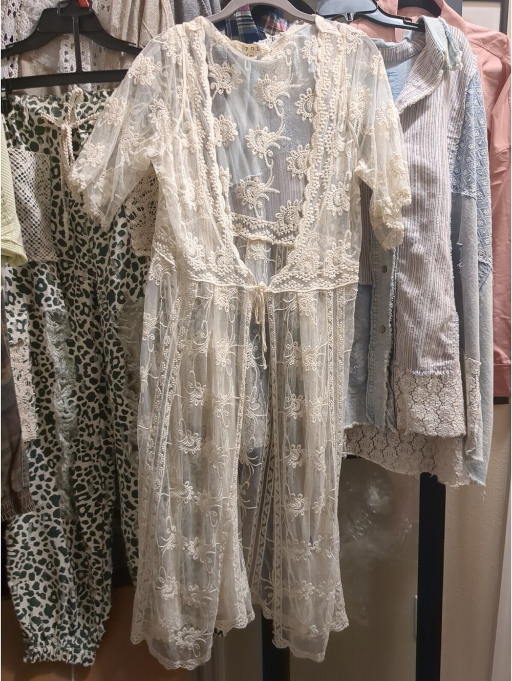POL Boho Lace Doily Duster Cream White Sz M L